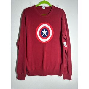 NWT Marvel Amazon Essentials Men's Sweater Size L Captain America Icon Red